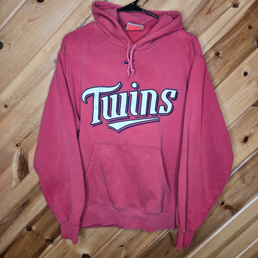 Vtg Nike Center Swoosh MLB MN Twins‎ Red Pullover Hooded Sweatshirt Sz Small